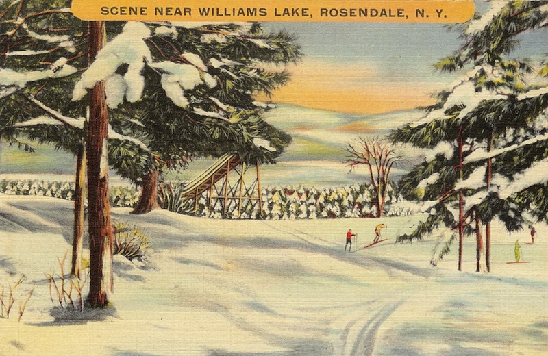 Postcard showing the ski jump, yes, ski jump, near Rosendale Village and Williams Lake.
