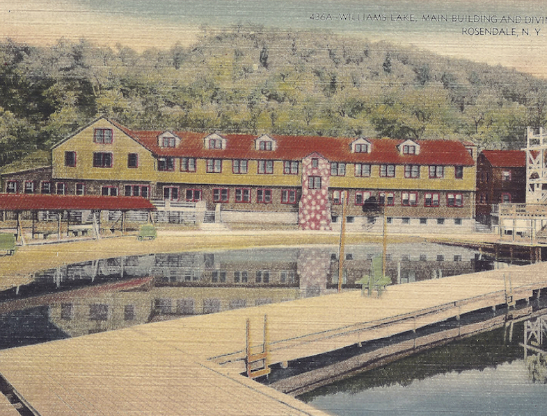 Williams Lake, Main Building and Diving Tower, Rosendale, N.Y. postmarked 1944